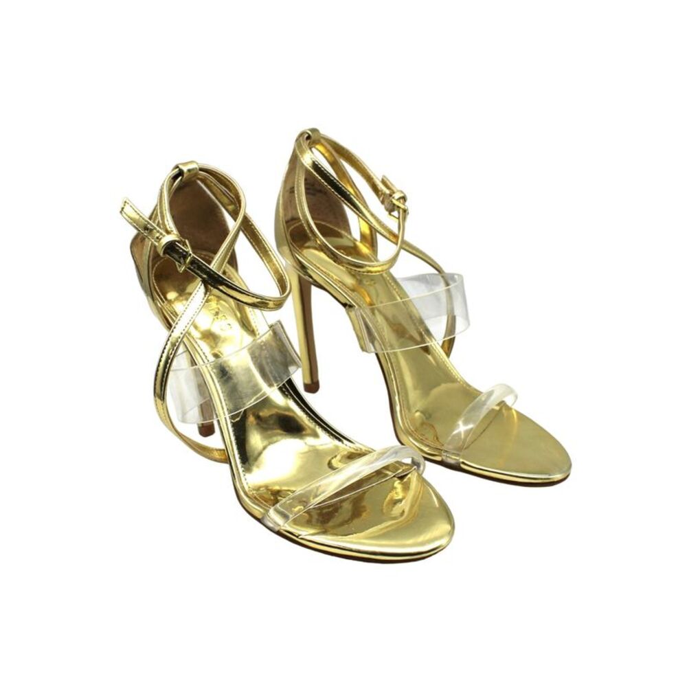 GUESS Womens Gold Transparent Felecia Almond Toe Stiletto Heeled Sandal 6 M